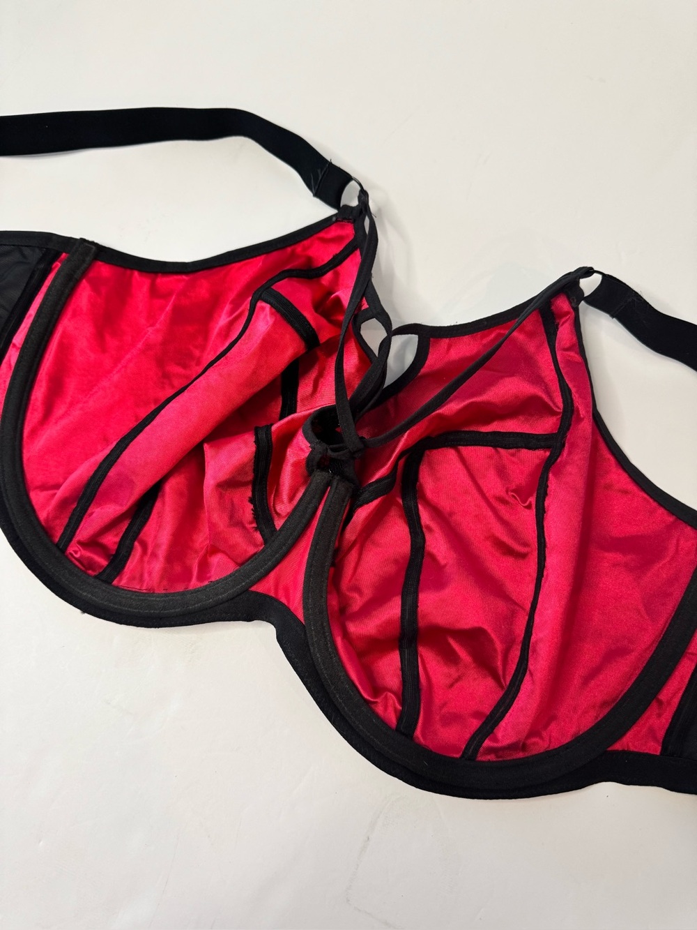 Elomi Nicole Underwire Plunge Cage Bra Size 36L Red Black Lace - Picture 5 of 10